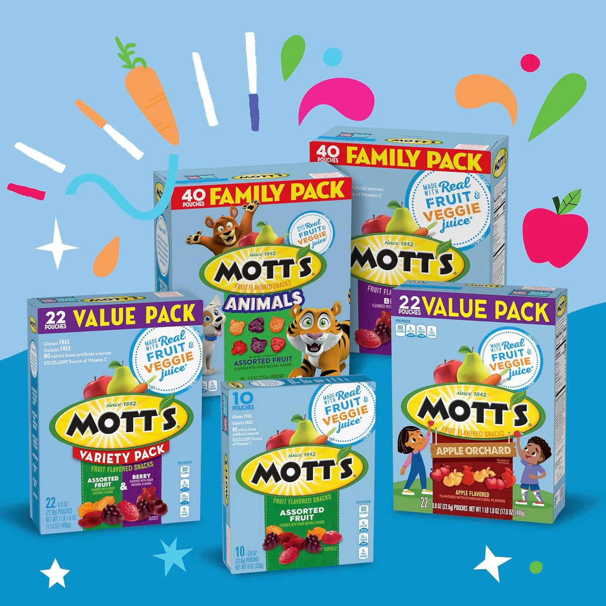 Mott's Vitamin C Halloween Fruit Snacks for Active Lifestyles – Portable Gluten Free Chewy Snack, 40 Individually Wrapped Pouches
