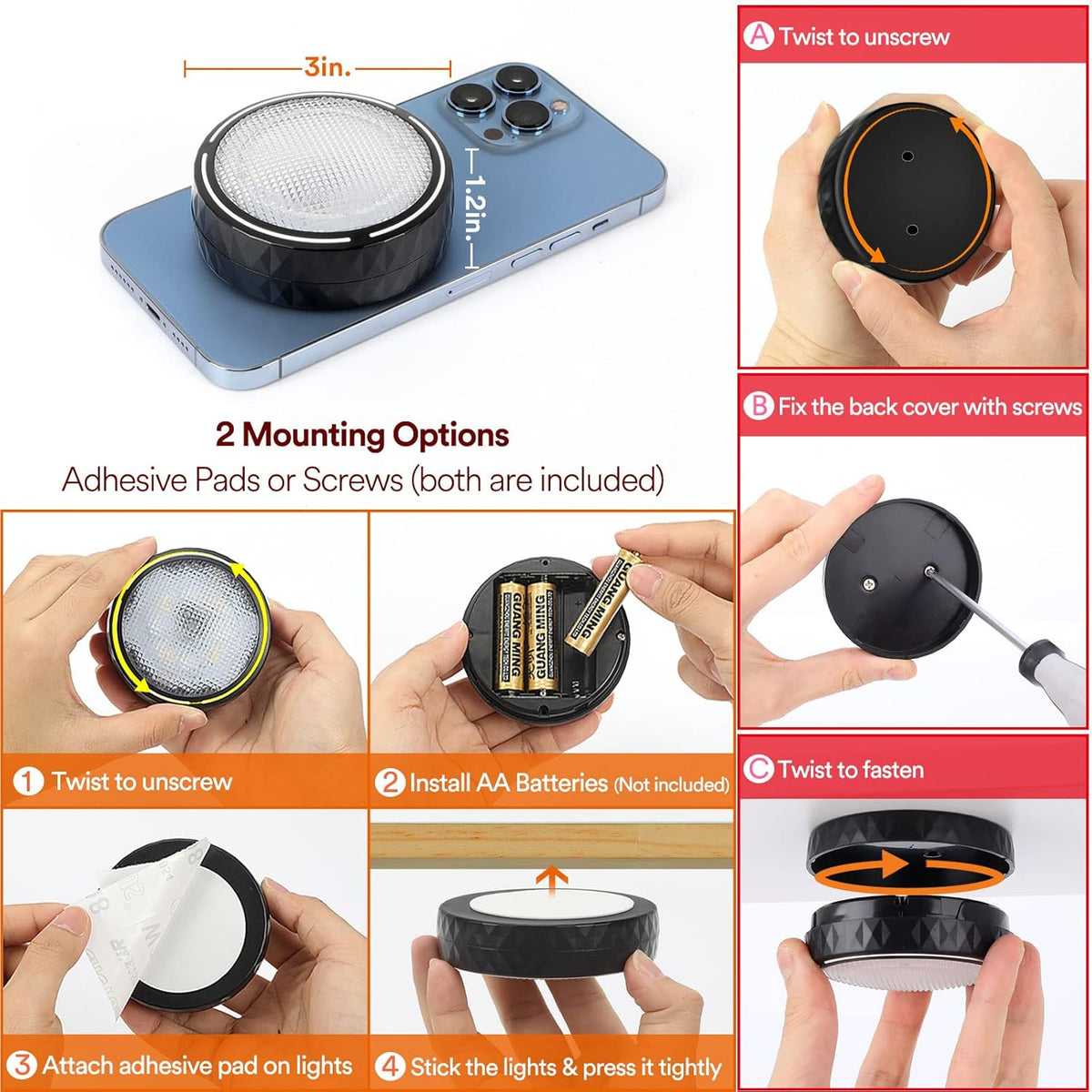 mounting via included removable traceless double-sided adhesive pads or screws