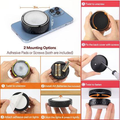 mounting via included removable traceless double-sided adhesive pads or screws
