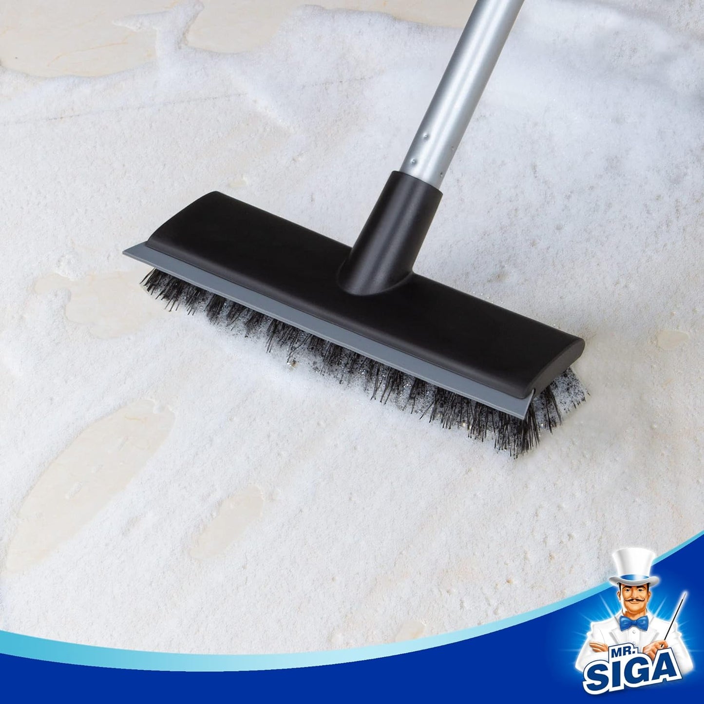 MR.SIGA 2-in-1 Long Handle Scrub Brush and Squeegee for Patio, Pool Deck and Driveway Cleaning