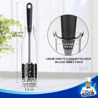 MR.SIGA Long Handle Bottle Brush – Kitchen Sink Essential for Narrow Reusable Bottles, Glassware and Carafes, 2 Pack