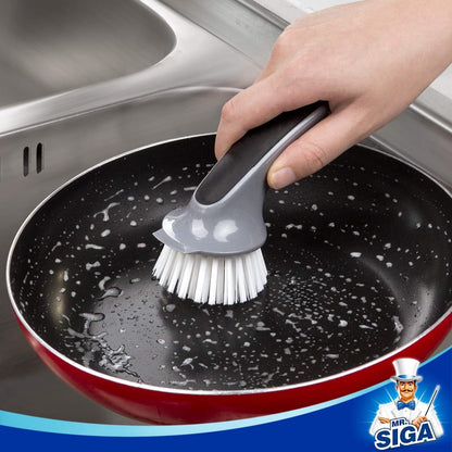 MR.SIGA Pot and Pan Cleaning Brush with Scraper Edge, Safe Non-Scratch Bristles for Family Kitchens, Daily Dish Scrubbing