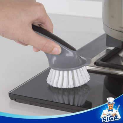 MR.SIGA Pot and Pan Cleaning Brush with Scraper Edge, Safe Non-Scratch Bristles for Family Kitchens, Daily Dish Scrubbing
