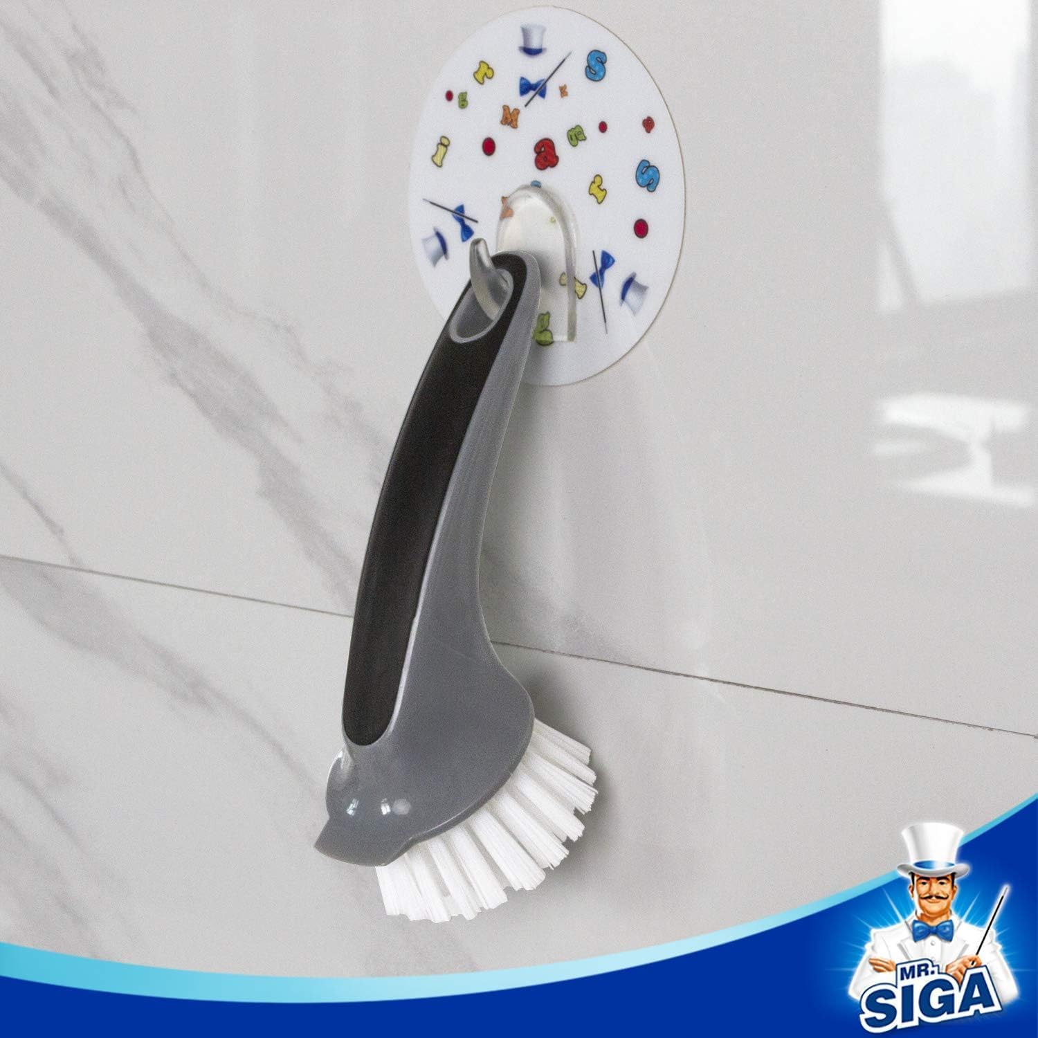 MR.SIGA Pot and Pan Cleaning Brush with Scraper Edge, Safe Non-Scratch Bristles for Family Kitchens, Daily Dish Scrubbing
