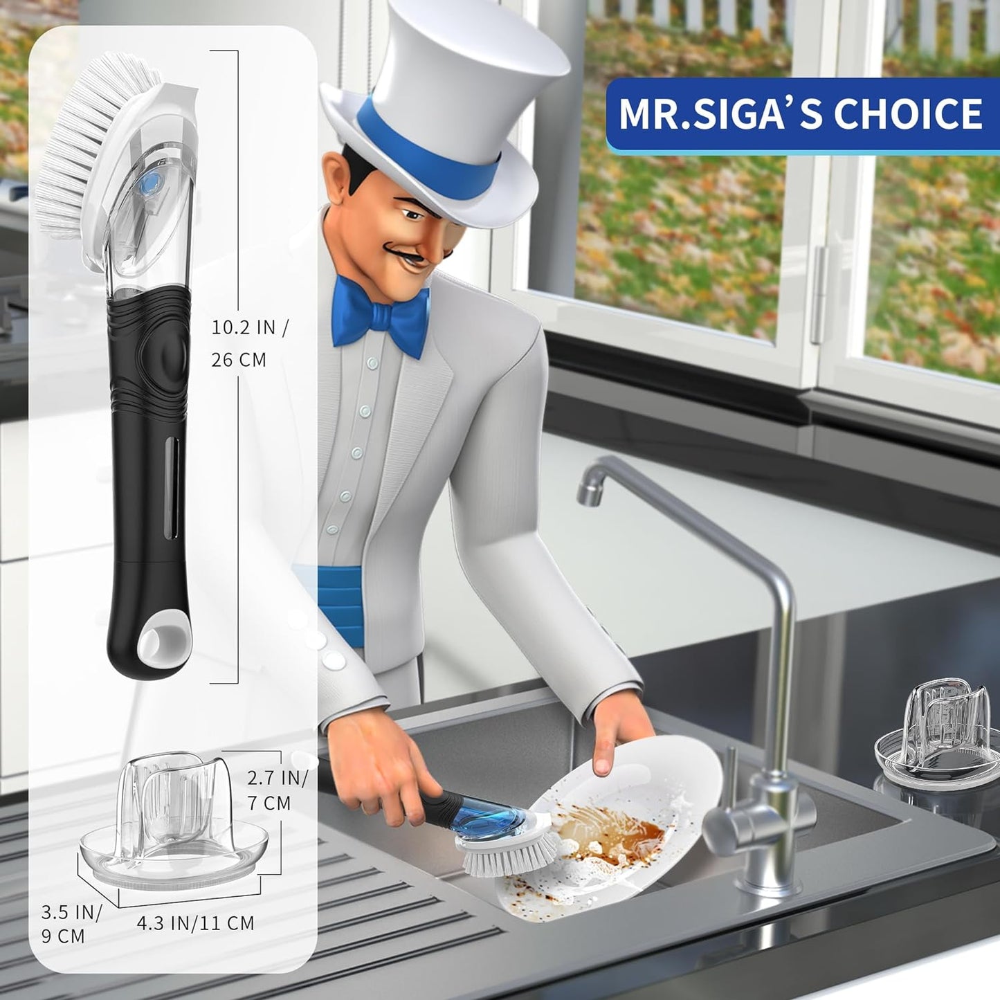 MR.SIGA Soap Dispensing Dish Brush Refills, 4 Pack – Minimalist Kitchen Sink Replacement Heads for Clutter-Free Dishwashing