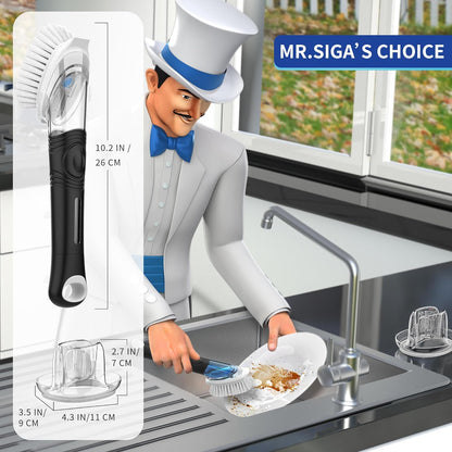 MR.SIGA Soap Dispensing Dish Brush Refills, 4 Pack – Minimalist Kitchen Sink Replacement Heads for Clutter-Free Dishwashing