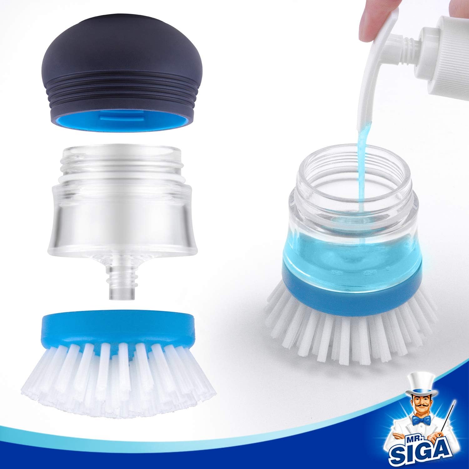 MR.SIGA Soap Dispensing Palm Brush – Minimalist Kitchen Counter Companion for Daily Dishwashing