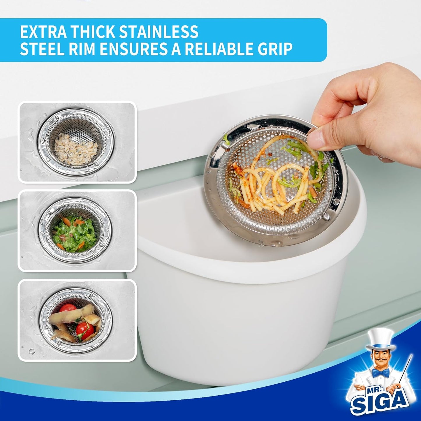 MR.SIGA Stainless Steel Sink Strainer – Minimalist Kitchen Essential for Clog-Free Drains