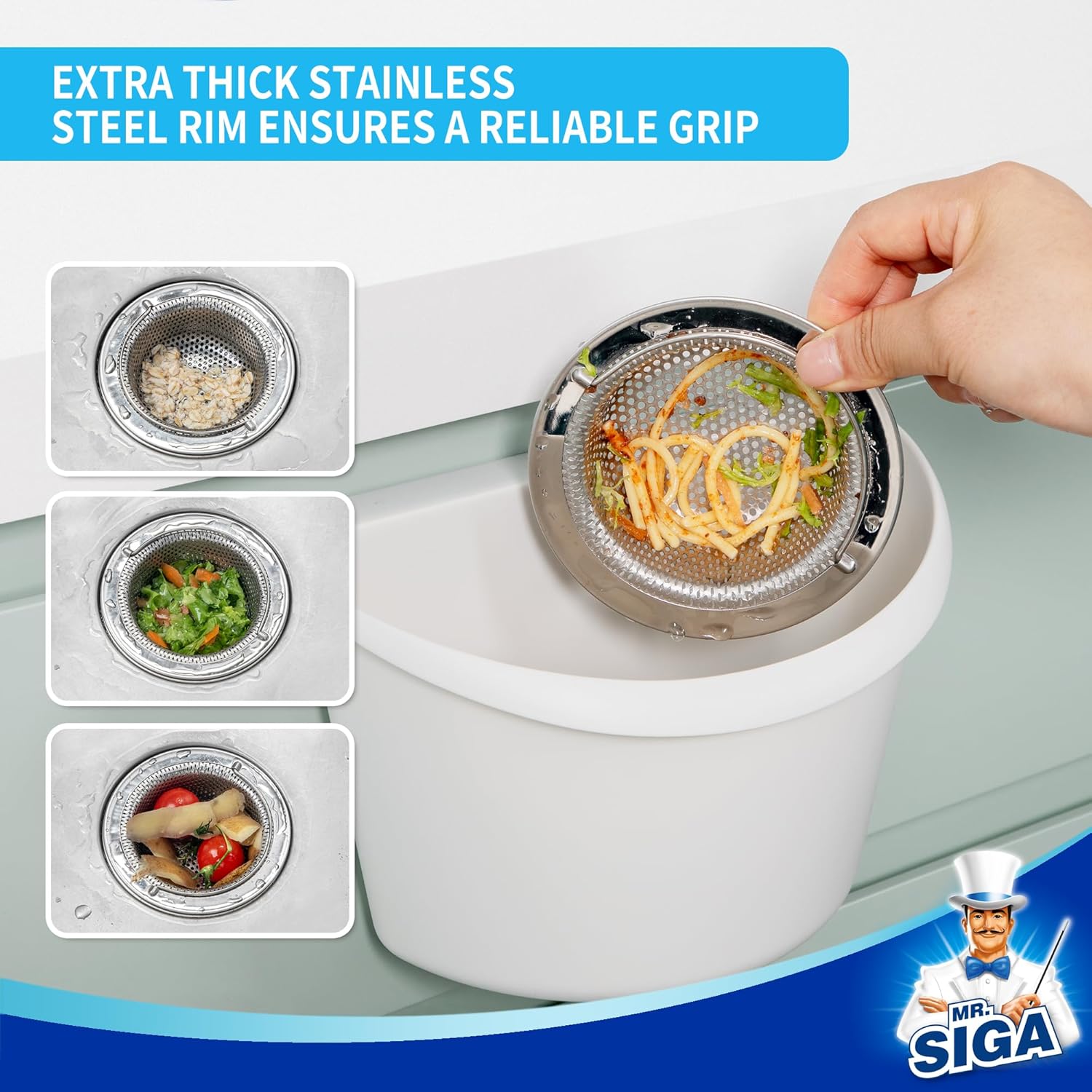 MR.SIGA Stainless Steel Sink Strainer – Minimalist Kitchen Essential for Clog-Free Drains