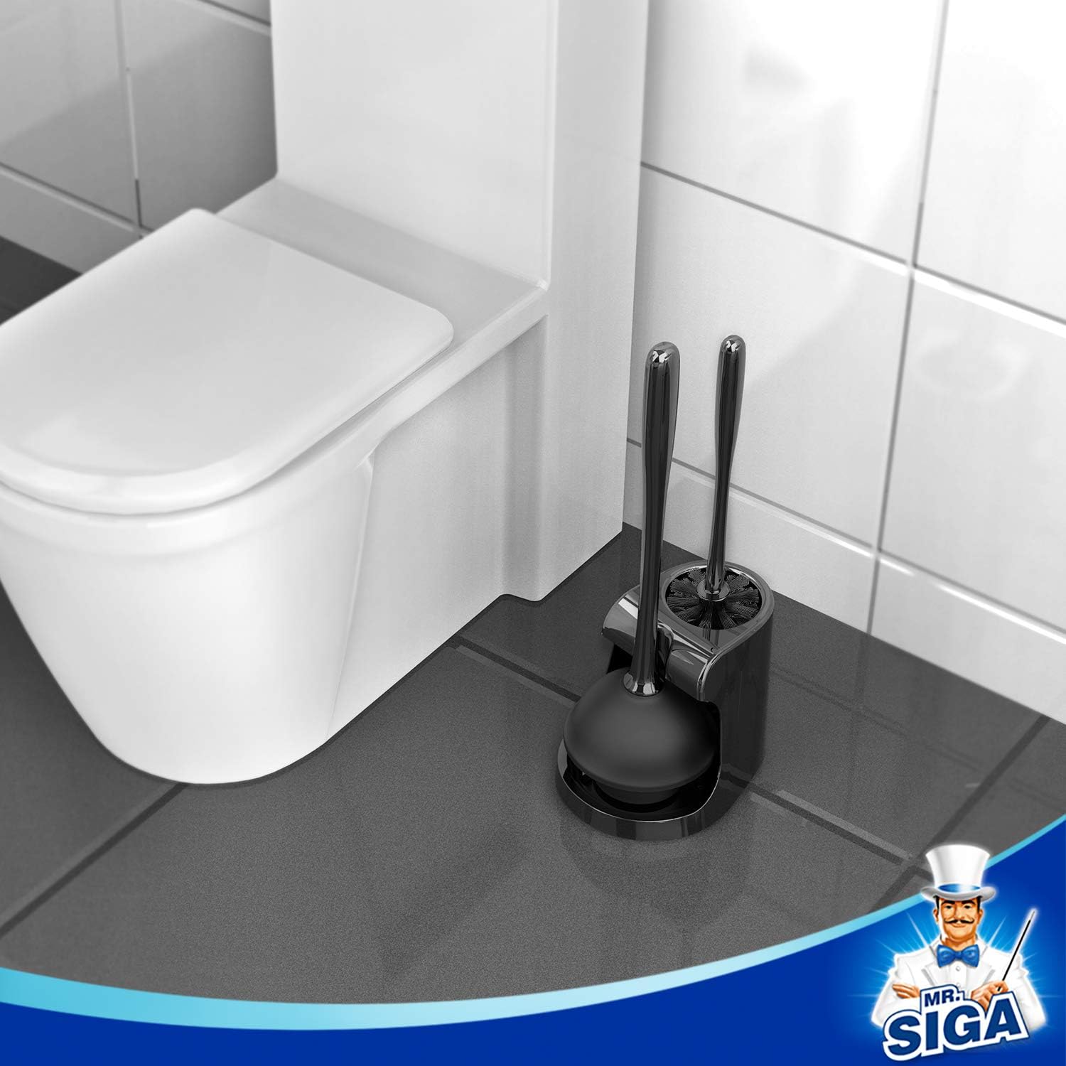 MR.SIGA Toilet Plunger and Brush Set – Housewarming Gift for New Homeowners and Apartment Dwellers
