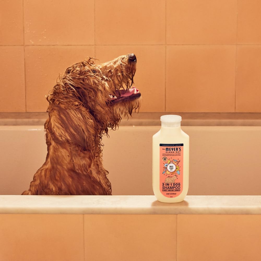 Mrs. Meyer's Clean Day 3-in-1 Dog Shampoo, White Peach & Sweet Chamomile Long-Lasting Scent