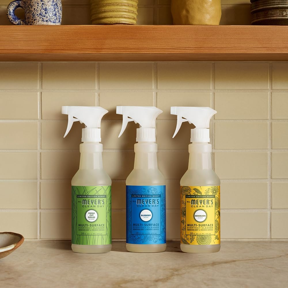MRS. MEYER'S CLEAN DAY Blueberry Multi-Surface Cleaner – Mindful Daily Spray for Kitchen Counters and Bathroom Vanities