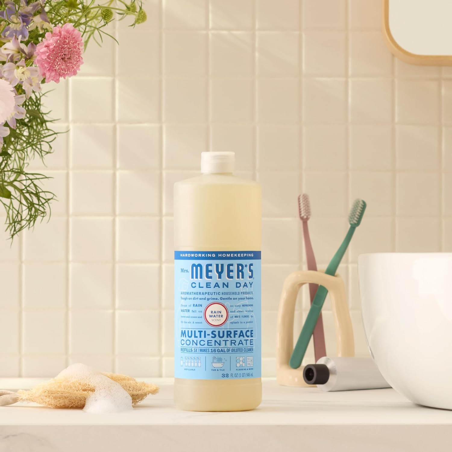 Mrs. Meyer's Clean Day Multi-Surface Concentrate – Rain Water Scent for Mindful Home Reset Routines, 32 fl oz