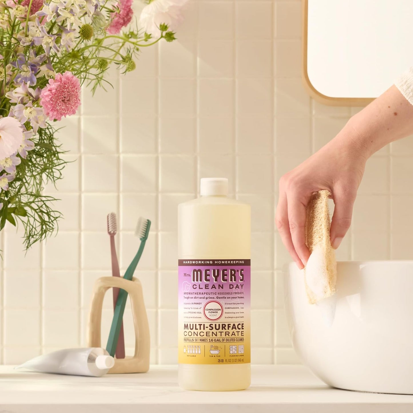 Mrs. MEYER'S Clean Day Multi-Surface Concentrate – Wellness Ritual for Calm Bedrooms & Yoga Spaces, Compassion Flower Scent