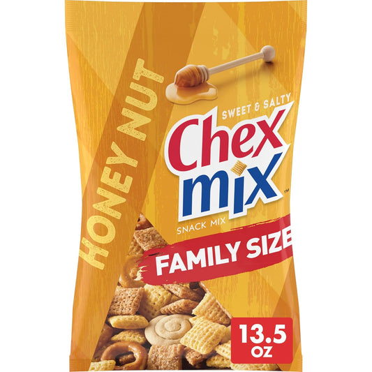multi-component blend: corn chex cereal, wheat chex cereal, pretzels, mini vanilla breadsticks, and vanilla swirl cookies