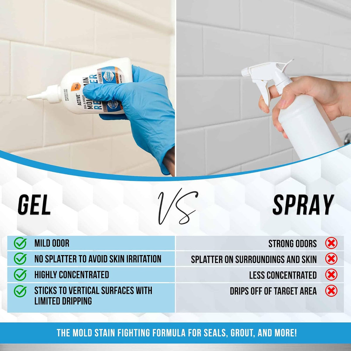 multi-surface compatibility: rubber gaskets, grout, caulk, tile, tubs, refrigerator seals