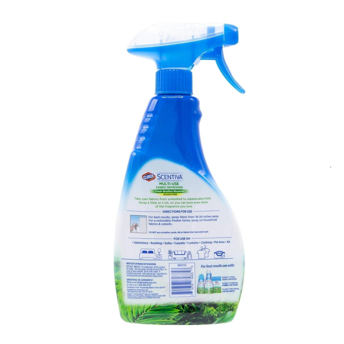 multi-use formula designed for clothing, sofa, carpets, curtains, and bedding