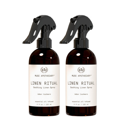 Muse Apothecary Linen Ritual - Aromatic, Soothing, and Relaxing Linen Mist, Laundry and Fabric Spray - Infused with Aromatherapy Essential Oils - 4 oz, Amber Cashmere, 2 Pack