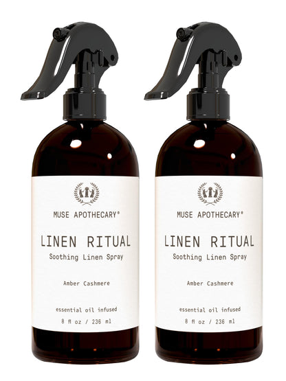Muse Apothecary Linen Ritual - Aromatic, Soothing, and Relaxing Linen Mist, Laundry and Fabric Spray - Infused with Aromatherapy Essential Oils - 8 oz, Amber Cashmere, 2 Pack