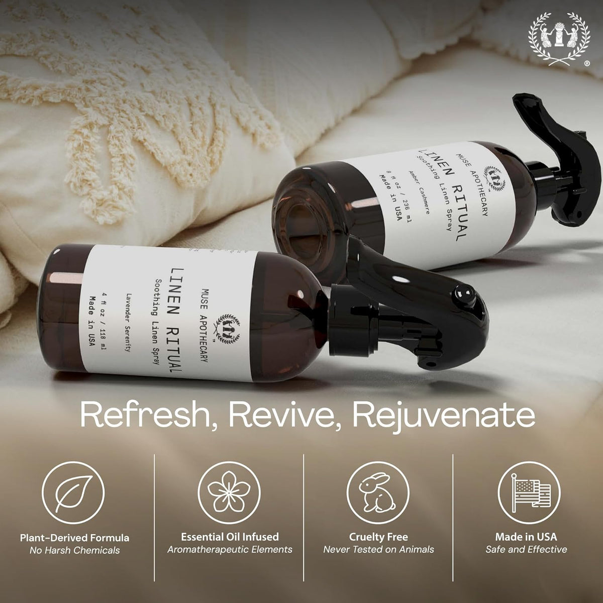 Muse Apothecary Linen Ritual - Natural Sleep Mist for Pillow and Bedding, Nightly Wind Down Routine and Bedtime Ritual