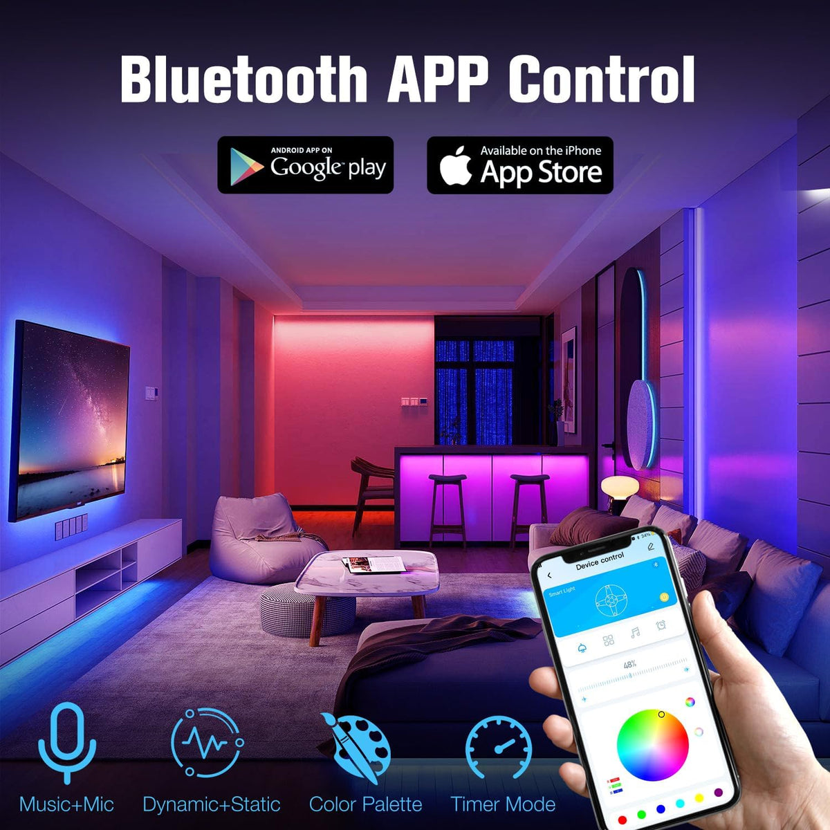 music sync via smartphone microphone for real-time color reactivity