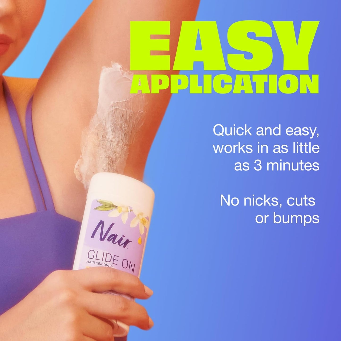 Nair Glide On Hair Remover Stick – Spa Night Self-Care for Bikini and Underarm Areas, Painless At-Home Depilatory