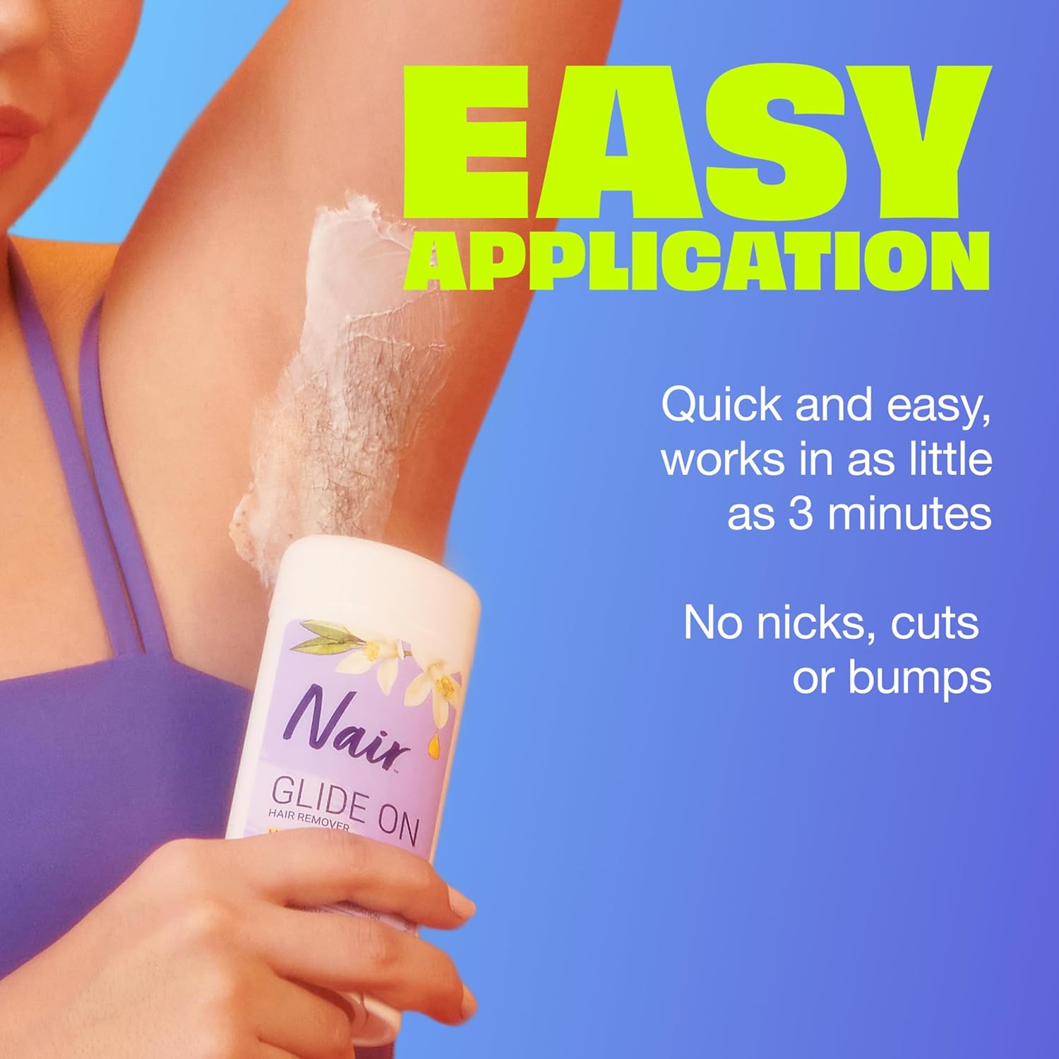 Nair Glide On Hair Remover Stick – Spa Night Self-Care for Bikini and Underarm Areas, Painless At-Home Depilatory