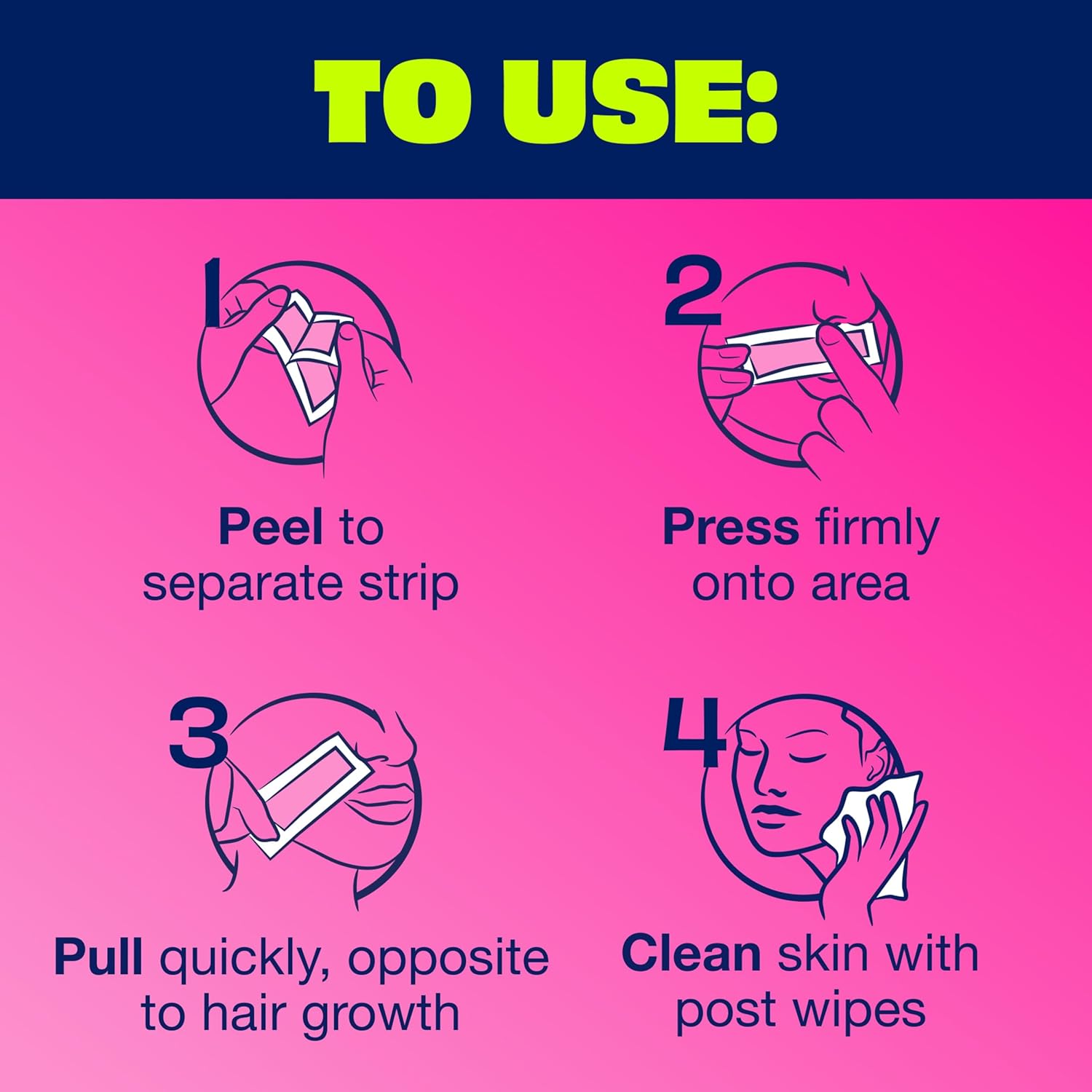 Nair Hair Remover Wax Ready Strips – Flameless, Smokeless Facial Hair Removal for Safe Home Use, 40 Count