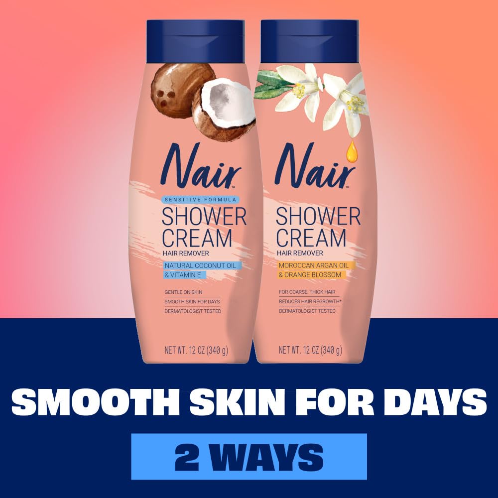 Nair Sensitive Shower Cream – Self-Care Hair Removal for Sensitive Skin, Coconut Oil Ritual