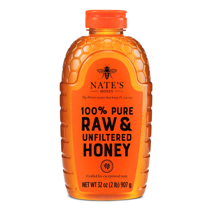 Nate&amp;#39;s 100% Pure, Raw &amp;amp; Unfiltered Honey - Award-Winning Taste, 32oz. Squeeze Bottle
