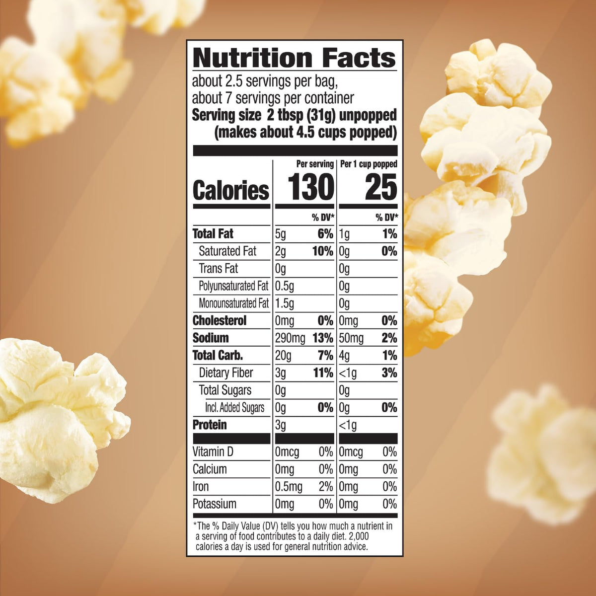 naturals light formula with 50% less fat and 20% less calories than standard microwave popcorn