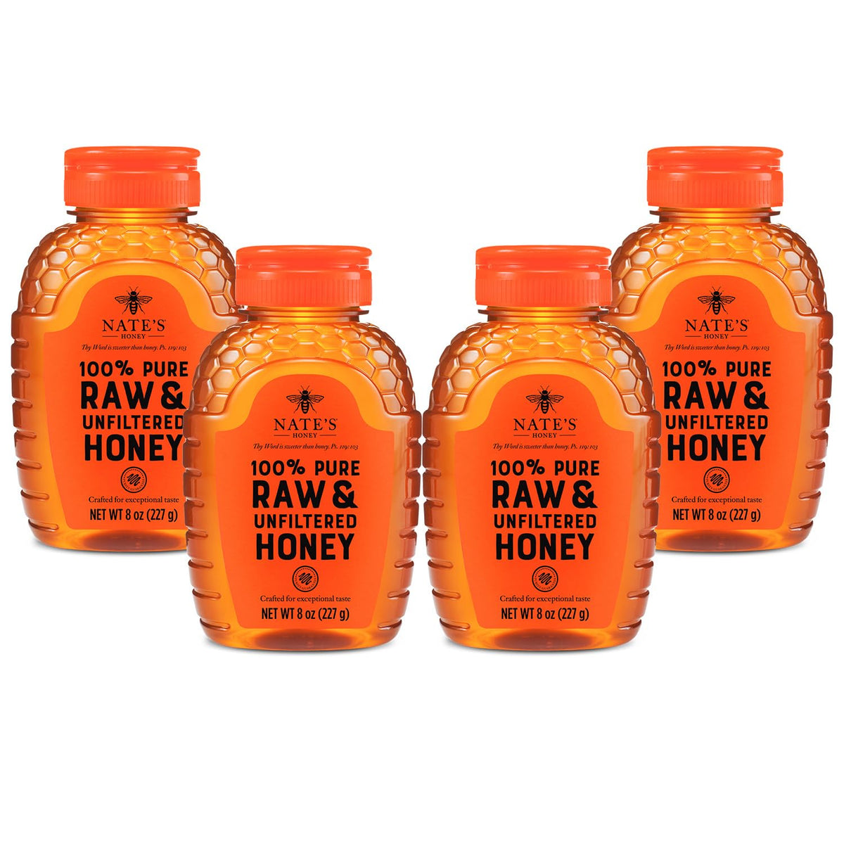 Nature Nate&amp;#39;s 100% Pure, Raw &amp;amp; Unfiltered Honey, Award-Winning Taste - 8 oz Squeeze Bottle (4 Pack)