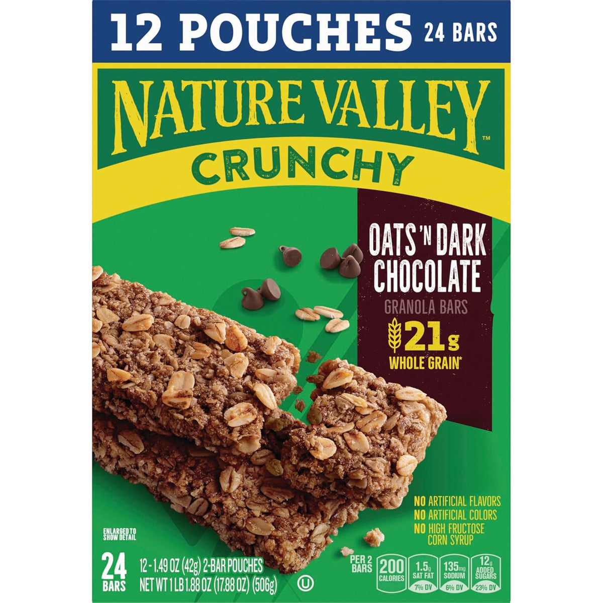 Nature Valley Crunchy Granola Bars, Oats 'n Dark Chocolate – Guilt-Free Dark Chocolate Snack for Health-Conscious Diets