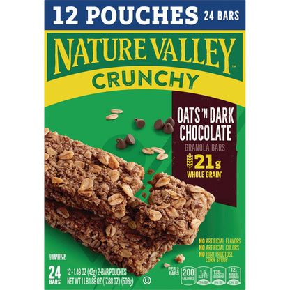 Nature Valley Crunchy Granola Bars, Oats 'n Dark Chocolate – Guilt-Free Dark Chocolate Snack for Health-Conscious Diets