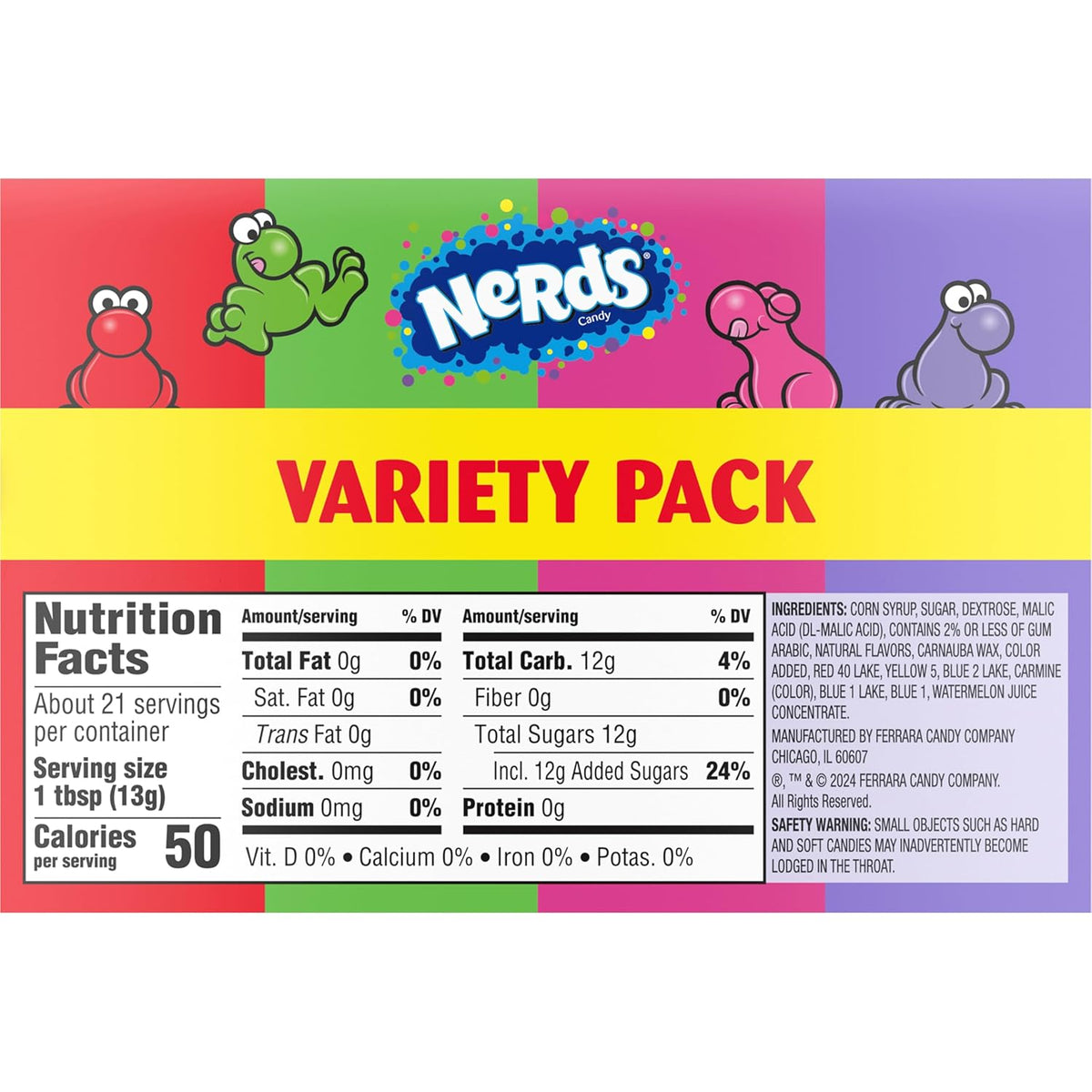 NERDS Candy Variety Boxes – Picnic and Camping Snack for Families, Individually Wrapped Grape Strawberry Watermelon Cherry, Pack of 6