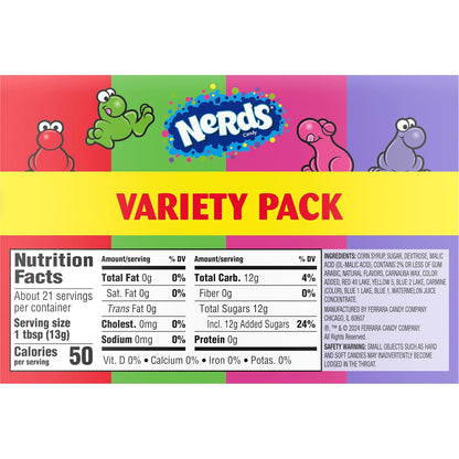 NERDS Candy Variety Boxes – Picnic and Camping Snack for Families, Individually Wrapped Grape Strawberry Watermelon Cherry, Pack of 6