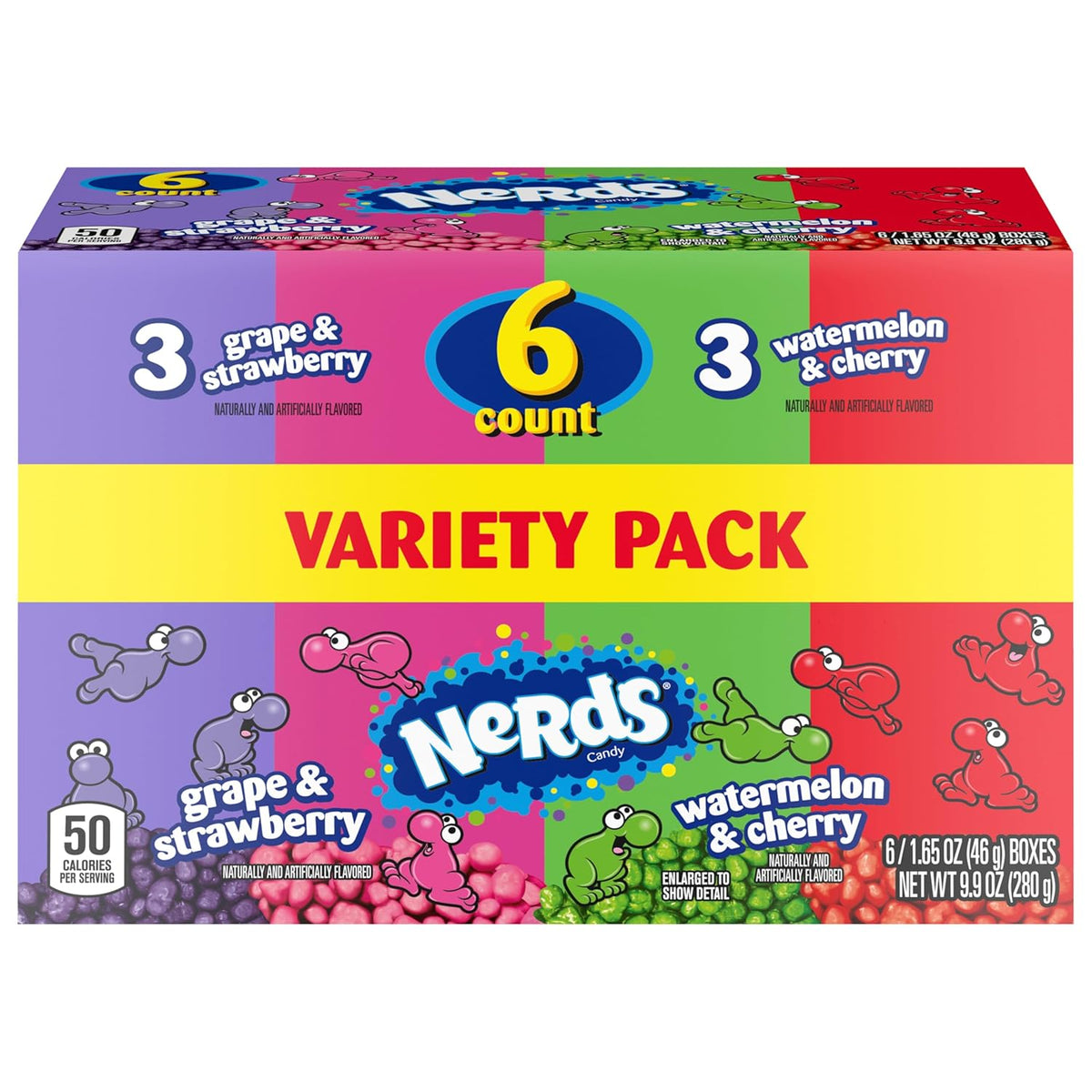 NERDS Candy Variety Boxes – Picnic and Camping Snack for Families, Individually Wrapped Grape Strawberry Watermelon Cherry, Pack of 6