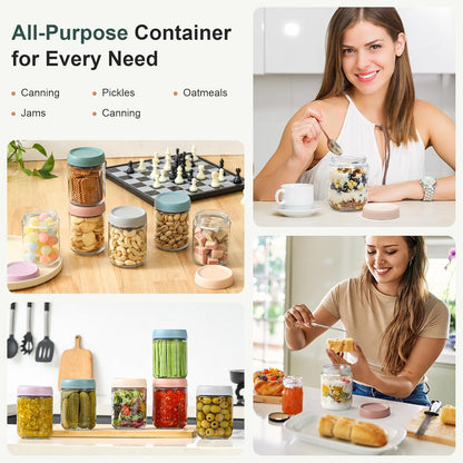 NETANY 16 oz Glass Overnight Oats Jars with Airtight Lids – Mindful Meal Prep Containers for Healthy Breakfast Routines