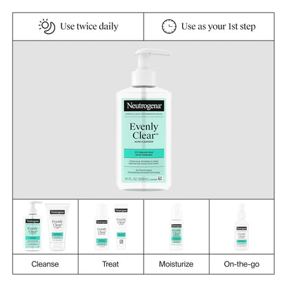 Neutrogena Evenly Clear Acne Cleanser with 2% Salicylic Acid & 2% PHA – Mindful Morning Skincare Ritual for Fading Post-Acne Marks