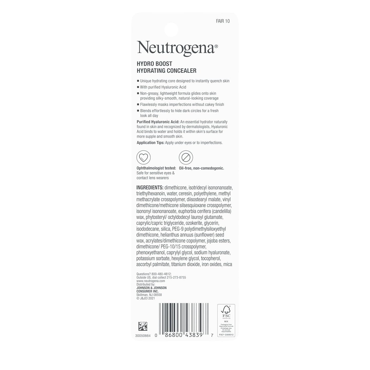 Neutrogena Hydro Boost Concealer Stick – Ophthalmologist-Tested, Safe for Sensitive Eyes & Contact Lenses