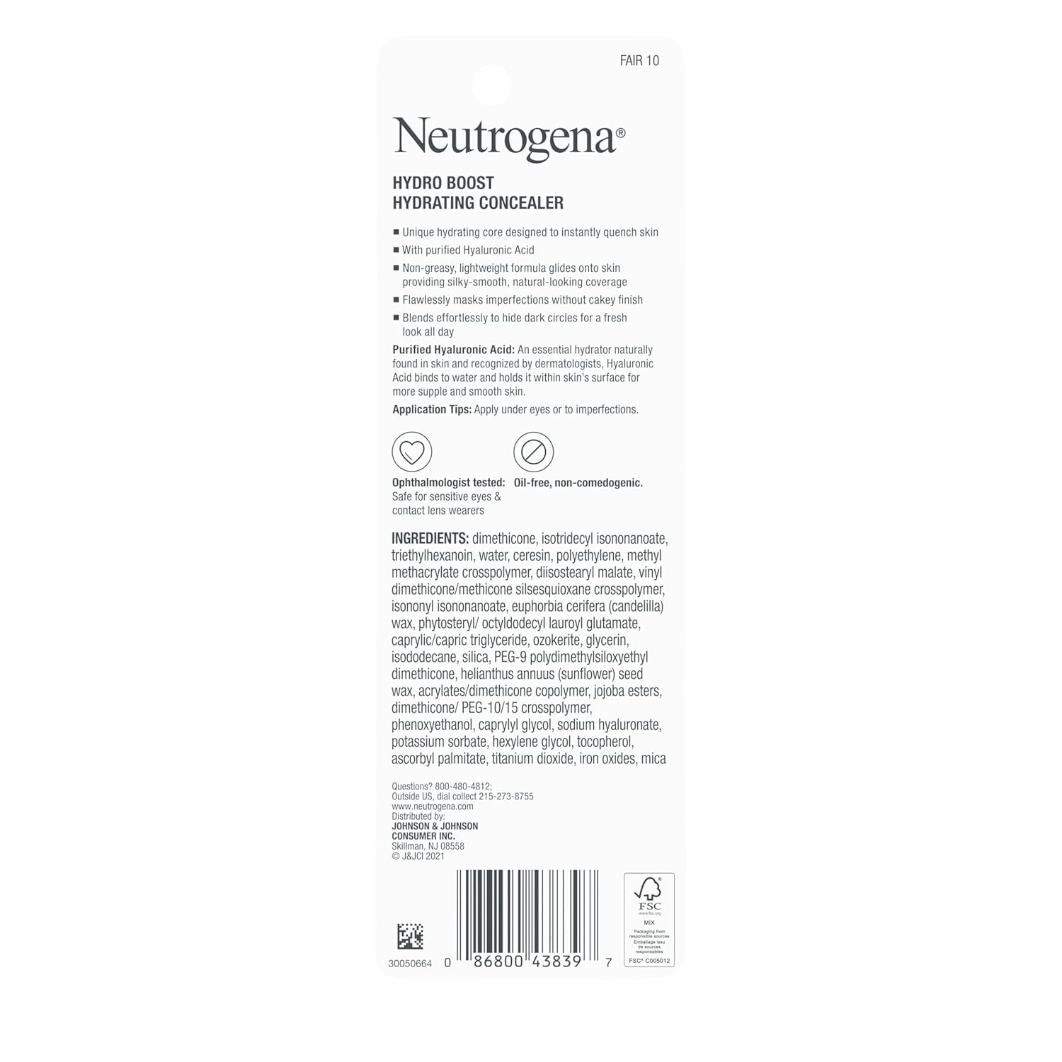 Neutrogena Hydro Boost Concealer Stick – Ophthalmologist-Tested, Safe for Sensitive Eyes & Contact Lenses