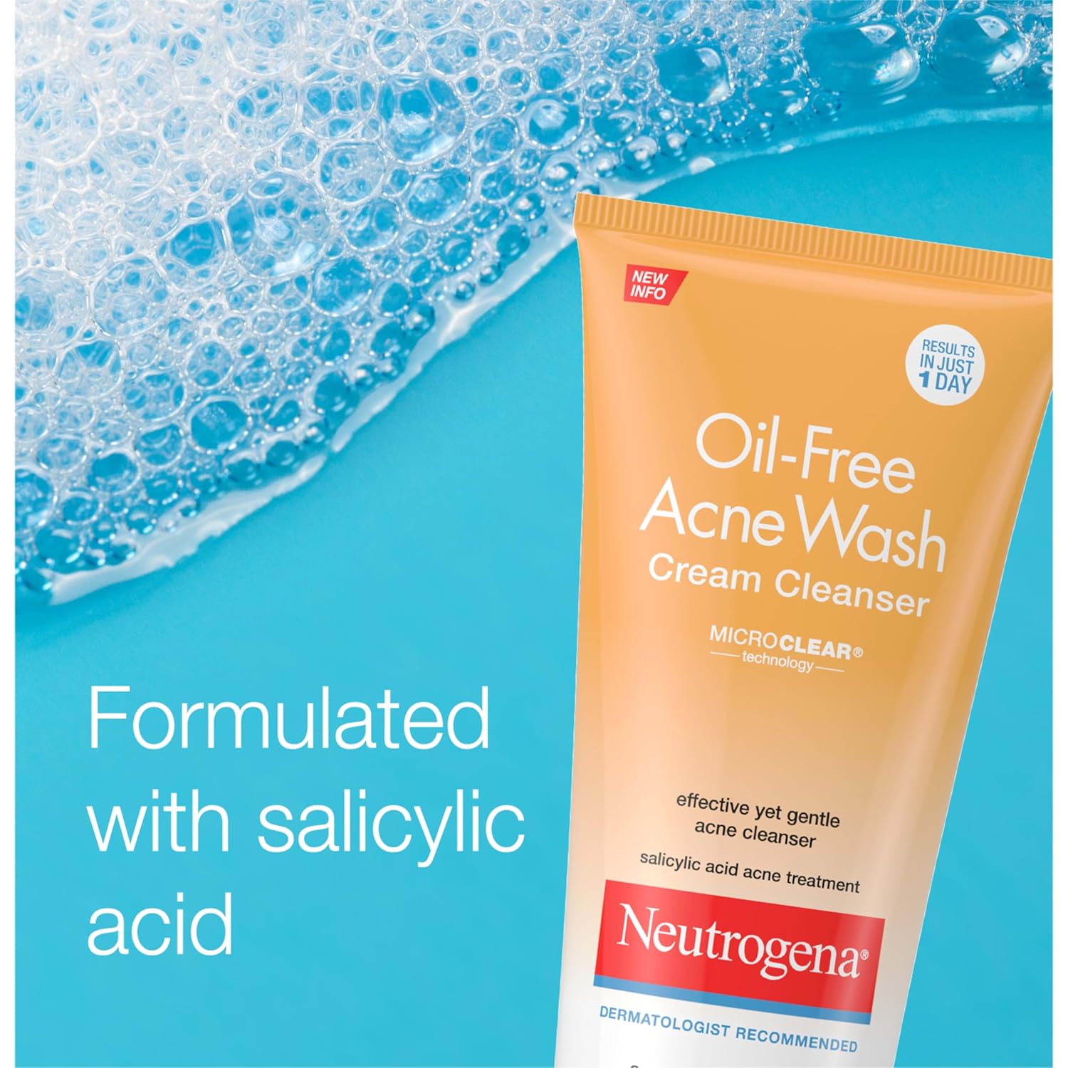 Neutrogena Oil-Free Acne Face Wash Cream Cleanser with 2% Salicylic Acid – Mindful Nightly Skincare Ritual for Clearer, Healthier Skin