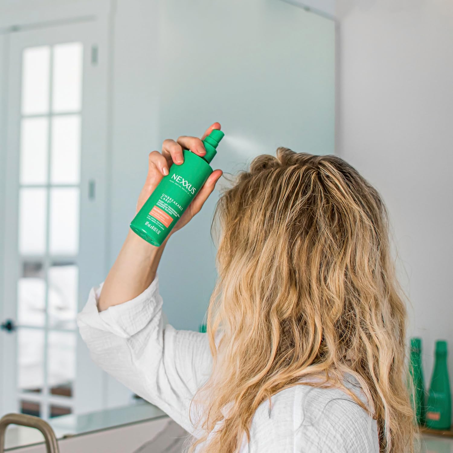 Nexxus Root Lift Thickening Spray – Safe Heat-Styling Protection for Family Bathrooms