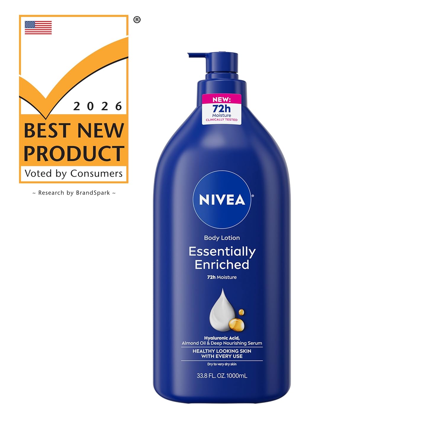 NIVEA Essentially Enriched Body Lotion for Very Dry Skin, Thoughtful Self-Care Gift for Her with 72-Hour Hydration, 33.8 Fl Oz Value Size Pump