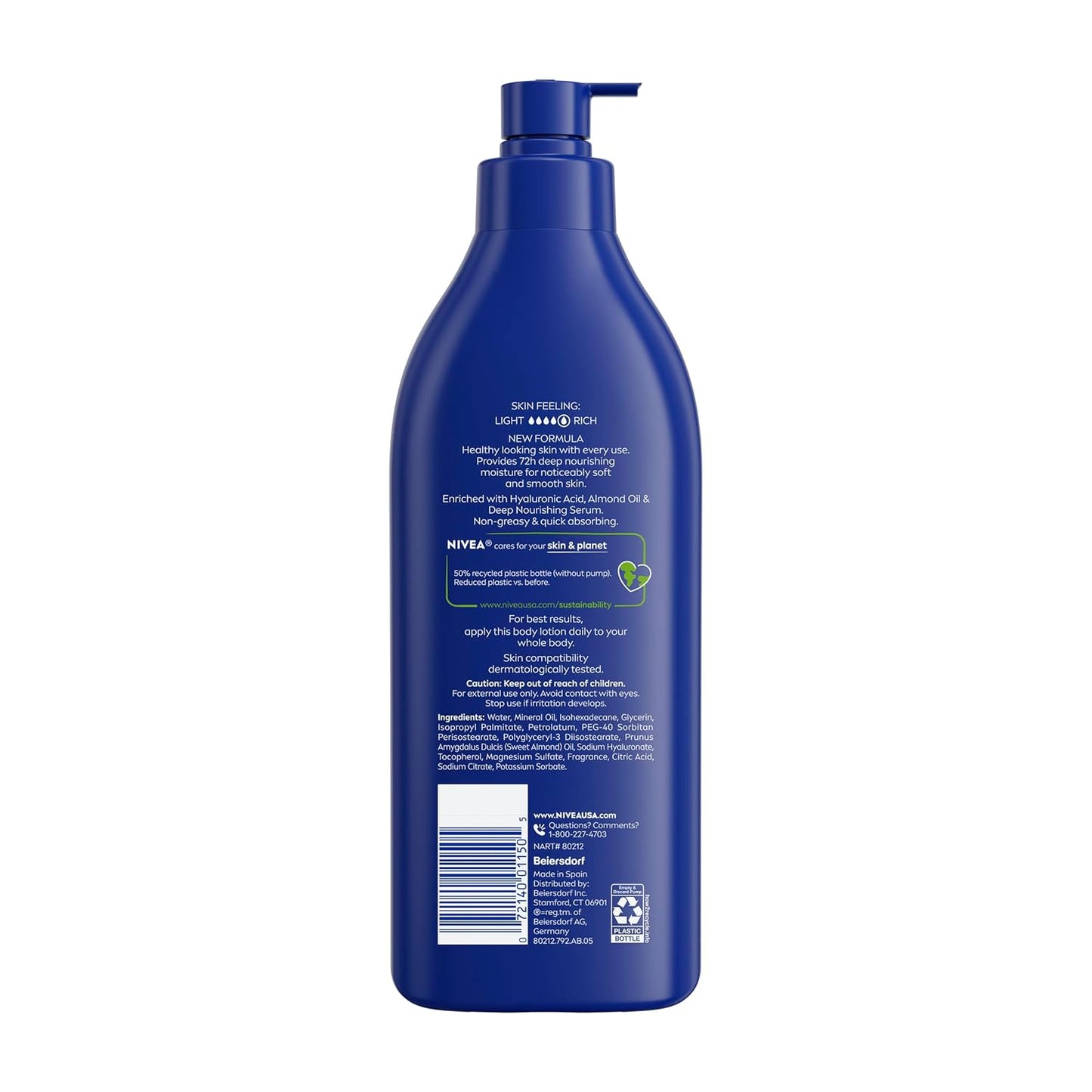 NIVEA Essentially Enriched Body Lotion for Very Dry Skin with Hyaluronic Acid, 72-Hour Hydration for Nightly Self-Care Ritual, 16.9 Fl Oz Pump Bottle