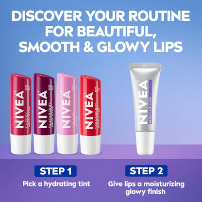 NIVEA Glowy Lips Vegan Lip Balm – Effortless No-Makeup Lip Glow for Simple Routines, 0.35 Fl Oz
