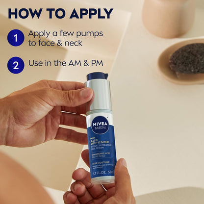 NIVEA MEN Age Defense Instant Hydrating Face Serum for Dry Skin – Nightly Anti-Aging Ritual With Pro-Retinol and Hyaluronic Acid, 1.7 Fl Oz