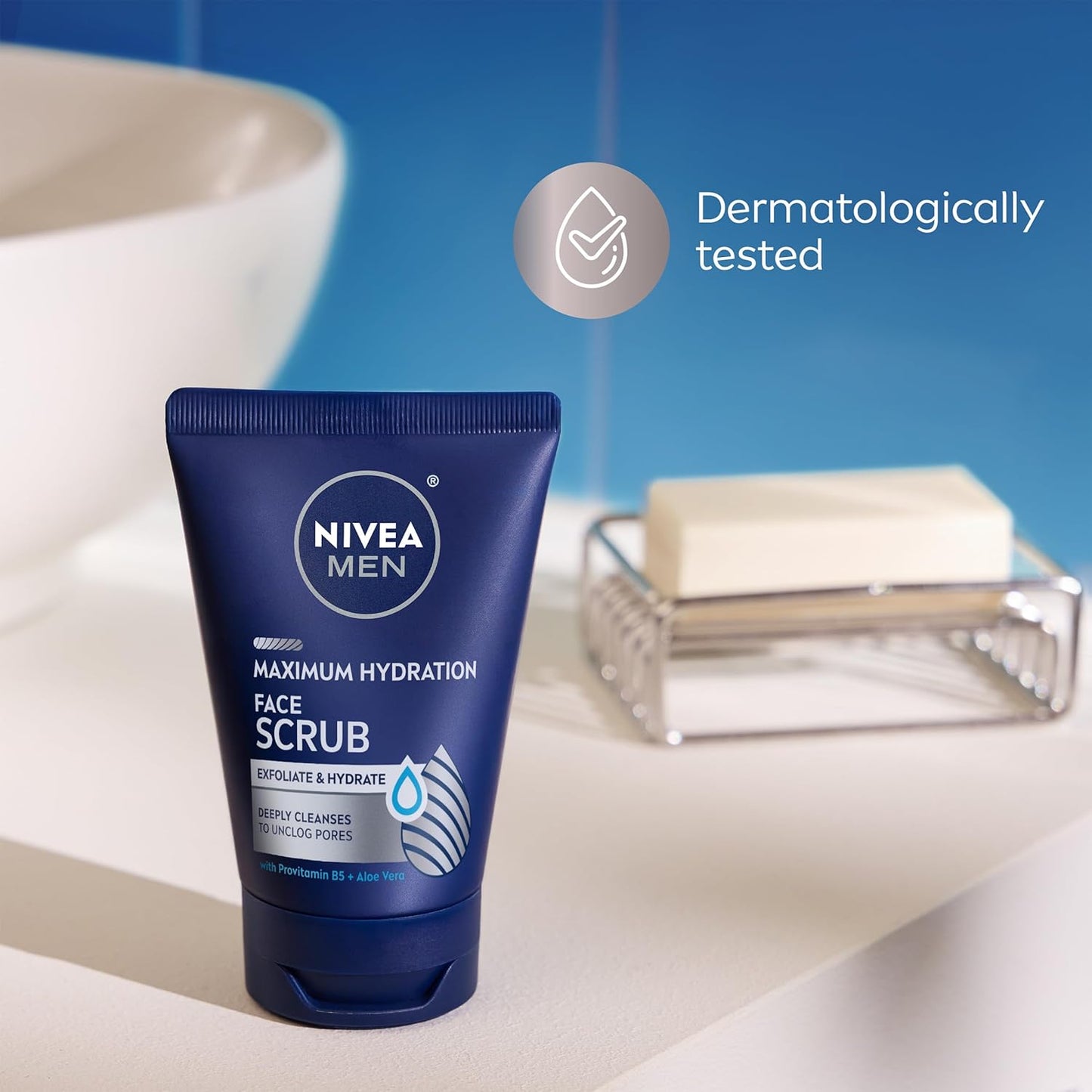 NIVEA MEN Maximum Hydration Face Scrub – One-Tube Vanity Solution for a Clutter-Free Counter
