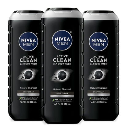 NIVEA MEN Real Madrid Active Clean 3-in-1 Charcoal Body Wash – Post-Workout Wind-Down Ritual for Active Men