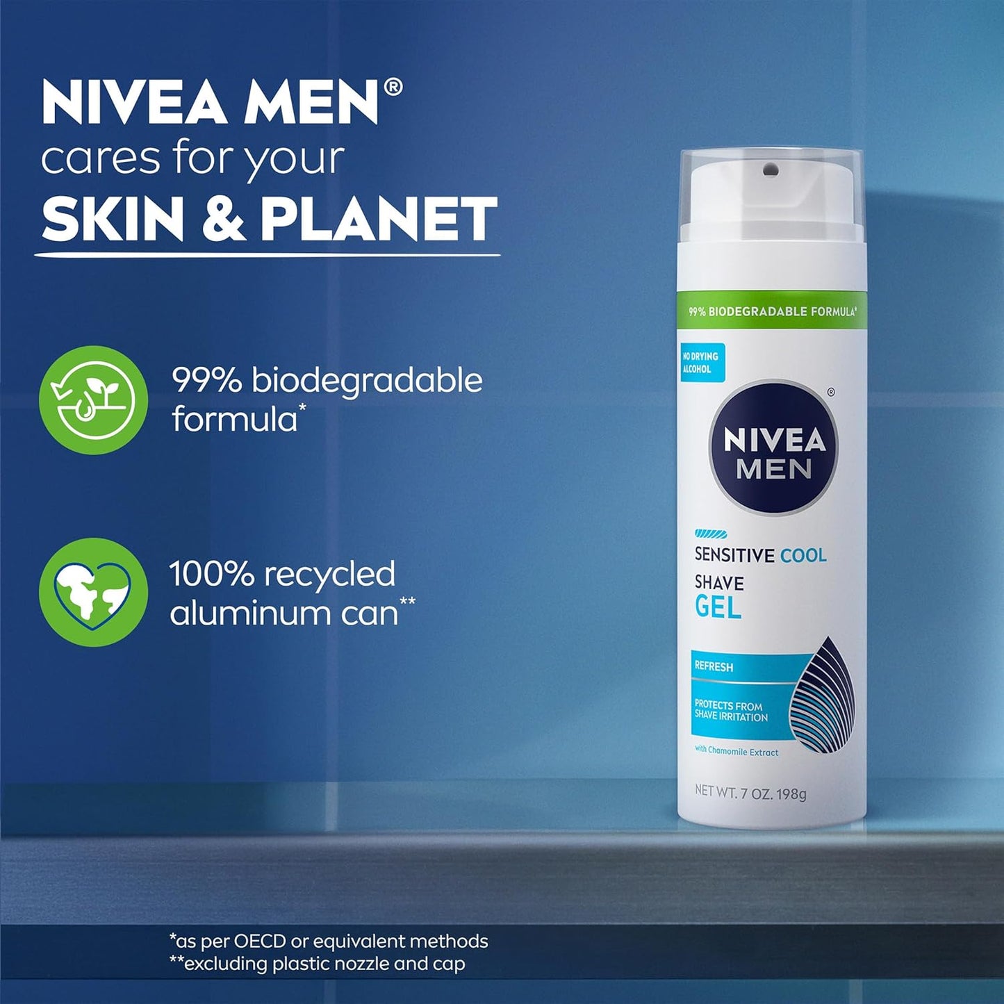 NIVEA MEN Sensitive Cool Shave Gel for Sensitive Skin, Alcohol Free Shaving Gel with Chamomile Extract, 7 Oz Can, Pack of 3 – Soothing Morning Self-Care Ritual for Men with Sensitive Skin